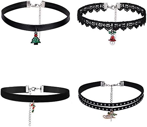Chic Christmas Tree Pendant Chokers Necklaces Hoker Black Velvet Torque Leather Necklace Set --Xmas Gift Idea