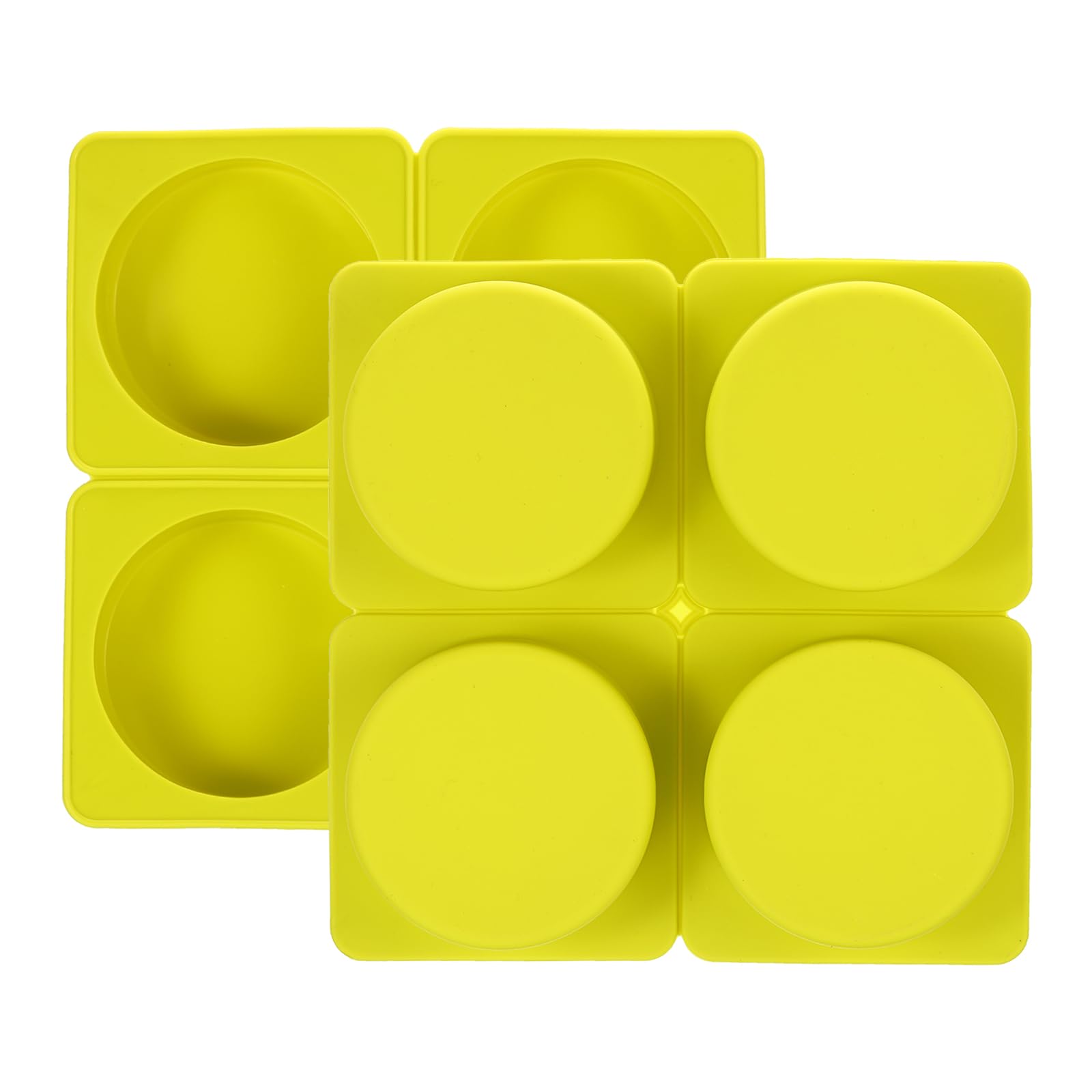 PATIKIL 4 Compartments Silicone Soap Mold, 2 Pack Round Silicone Mold for Handmade Soap Lotion Bars, Bath Soap, Cake, Chocolate, Candles, Ice Cube Mold, Yellow