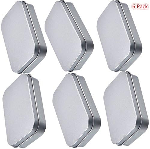 Yearmall 6 PCS Tins Container Rectangular Hinged Containers Small Home Storage Empty Mini Portable Tin Box Metal Silver