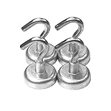 Fieldoor 44 Pound Strong Neodymium Indoor/Outdoor Magnet Hook, Heavy Duty Magnetic Hooks (4 Pack)