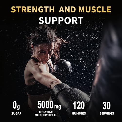 OUYIYUA Creatine Monohydrate Gummies 5000mg for Men & Women - Sugar Free Pre-Workout Supplement, Chewables for Muscle Strength, Muscle Builder, Energy Boost, Mixed Berry Flavor, 120 Count