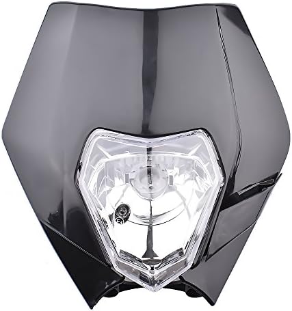Minireen Universal 12V 35W LED Headlamp Motorcycle Supermoto Halogen Headlight Indicator Fairing Lampshade for KTM EXC Suzuki RM RMZ Honda XR Dirt Bike Motor Black