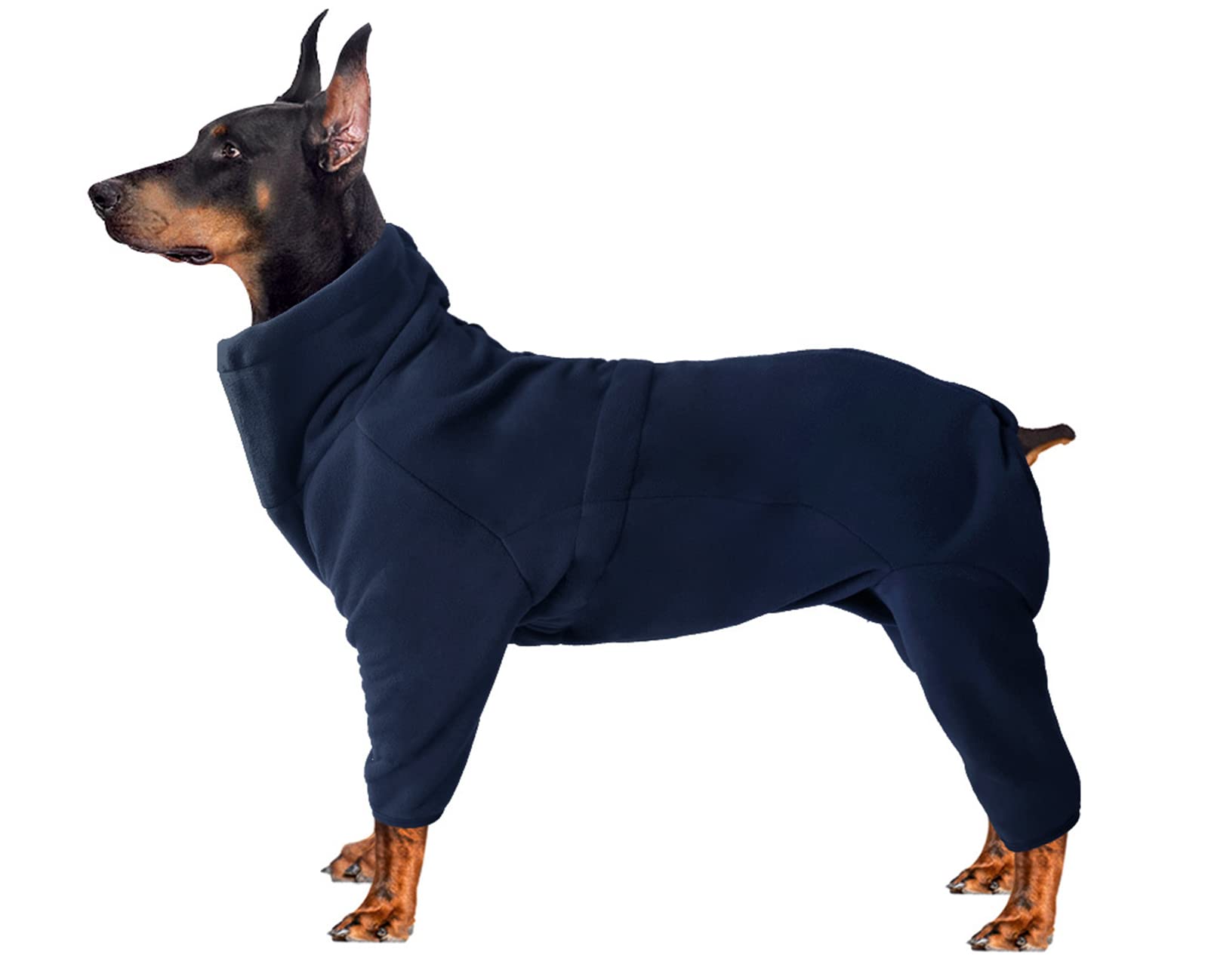 Cosy Fleece Coat for Dogs, Full body Jacket with four leg, adjustable jumpsuit with zipper closure, Winter Clothes ideal for Pet Dog Outdoor or Indoor,for small medium large dogs-Navy blue-XXL