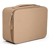 MELINE Leather Makeup Bag with Brush Holder,Travel Cosmetic Case for Women,Large Capacity Waterproof Toiletry Bag with Handle,Stylish and Durable Makeup Organizer (Khaki Brown)
