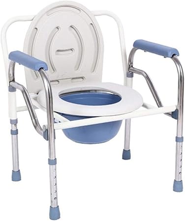 Portable Commode folding frame with adjustable height and easy-clean seat plate