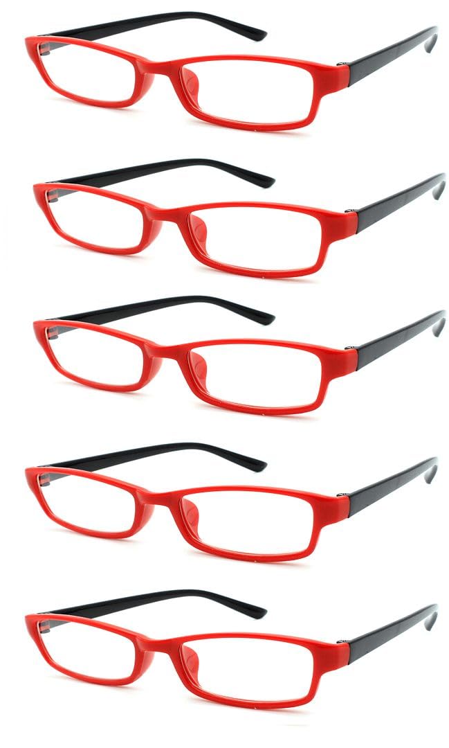 4sold The Reading Glasses Slim Readers Value 5 Pack Mens Womens Red Black +1.50