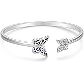 QKABTI Butterfly Abalone Shell Cuff Bracelet 925 Sterling Silver Adjustable Bohemian Bangle, Mother of Pearl Jewelry Birthday Gift for Her