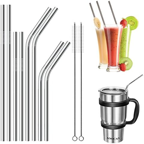 JOUNY Set of 8 Stainless Steel Straws for 30oz 20oz Tumblers Cups Mugs RTIC & Yeti Tumblers Rambler and more, Drinking Metal Straws (4 Straight + 4 Bent + 2 Brushes)