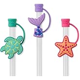 Swig Straw Toppers Set, 3 Reusable Straws with 3 Silicone Straw Covers, Cover Cap with Customizable Length, Compatible with 40oz Tumblers, Tumbler Accessories (Ocean)