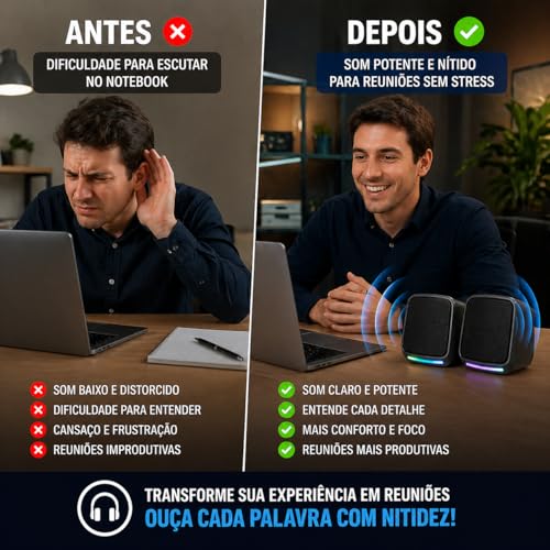 Caixa de Som PC Gamer 10W RMS Estéreo Som Potente com Iluminação LED RGB - para Smartphone, Notebook e Computador - Conexão USB/P2 com Controle de Volume Plug and Play