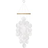 Wind Chimes for Outside, Handcrafted White Capiz Shells Windchime Coastal Style Decor for Indoor/Outdoors, Garden Decors, Great Gift for Women, Beach Hanging Decor, Wind Chimes Lovers and More