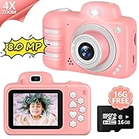 AddAcc Kids Camera 8MP Digital Dual Camera-Rechargeable Children Camcorder with 4X Digital Zoom-Gift for 3-12 Years Old Girls Boys Party Outdoor-16GB TF Card Included (Pink)