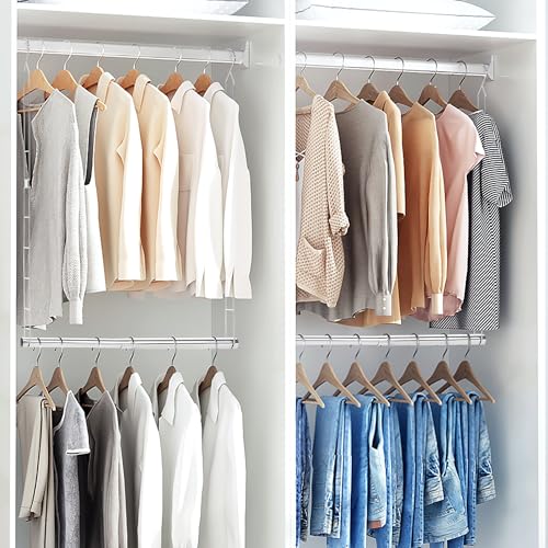 STORAGE MANIAC Hanging Closet Rod, Adjustable Width and Height Closet Hanging Organizer, Space-Saving Clothes Hanging Bar, Closet Extender Hanging Rod Double Closet Hanging Rod, 2 Pack Chrome