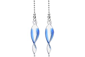 PENCK Pull Chains for Ceiling Fans and Lights - Decorative Fan Pull Chains 12 inches Crystal Brushed Nickel Blue Twist Pullchain Ornament Gorgeous Hanging Pendants, Pack of 2