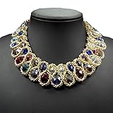 AWAYTR  Ladies Chunky Choker Necklace Gold Tone Fashion Statement Big Translucent Crystals