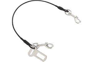 Mogoko Chew Proof Dog Car Seatbelt Safety Restraint Pet No-Chew Tether Cable Stainless Steel Dog Leash Puppy Vehicle Seat Belt Strap with Double Clip and Latch Attachment (S Size,24 inch)