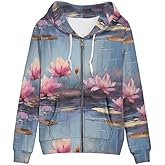 Irisjudy Womens Zip-up Hoodie with Kanga Pocket(XS-5XL),Cactus,Sunflowers,Butterfly Long Sleeve Sport Shirts Shell Jackets