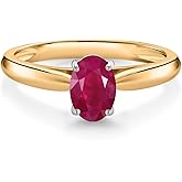 Gem Stone King 10K Yellow Gold Red Ruby Solitaire Engagement Ring For Women (1.00 Cttw, Oval 7X5MM, Gemstone July Birthstone)