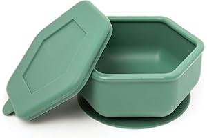 Tiny Twinkle Silicone Suction Bowl with Lid for Baby and Toddler - 100% Silicone - BPA Free - Microwave Safe - Suction Bowls For Baby, Snack Containers For Toddlers (Olive)