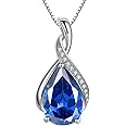MABELLA Classic Sterling Silver Pendant Necklace Pear Cut Simulated RUBY SAPPHIRE EMERALD Birthstone Jewelry Gifts for Women