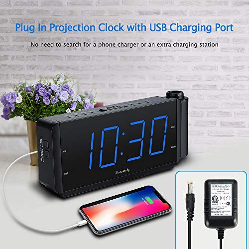 DreamSky Projection Alarm Clock Radio with USB Charging Port & FM Radio