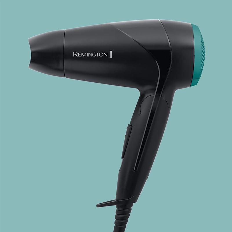 Secador de cabelo compacto pequeno remington, secador de viagem, dobrável, 2.000 w, concentrado, difusor compacto, 3 temperaturas, 2 velocidades, grade traseira removível, gancho de suspensão, d1500