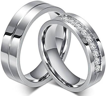 Xiaoxiongmao Lovers Diamond Couple Rings Korean Fashion Explosion 925 Sterling Silver Jewelry Women Men Simple Stainless Steel Vintage Wedding Promise Ring 1 Pc Silver men-10