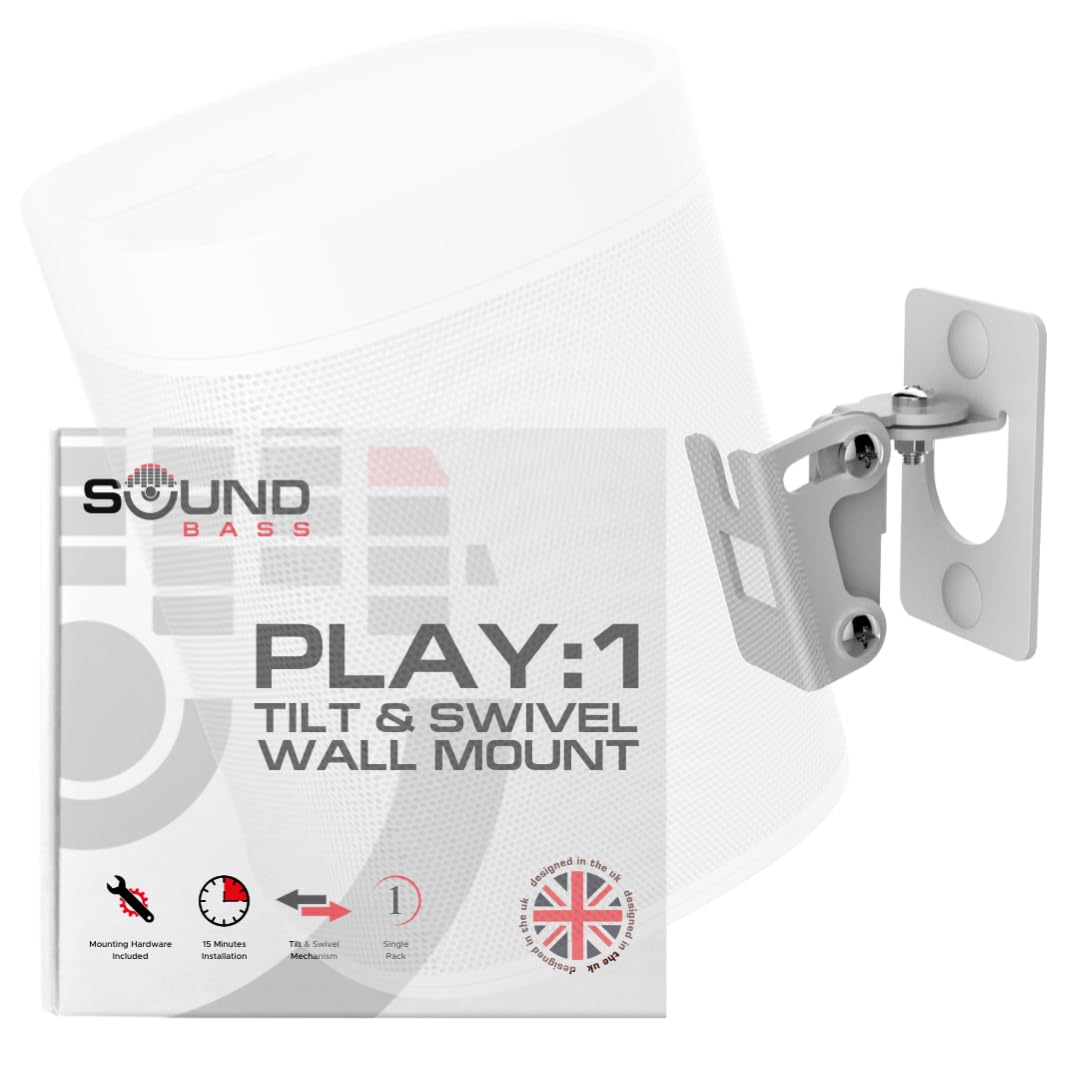 Sound Bass Play 1 Wall Mount, Compatible with Sonos Play:1 Only, Adjustable Swivel & Tilt Mechanism, Mounting Bracket Includes All Fixings