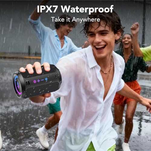 Bluetooth Speaker Wireless with Stereo Sound & Mic for Calls, Bluetooth 5.4 Portable Speaker with 12H Playtime, 6 RGB Lights & TWS Pairing, IPX7 Waterproof Outdoor Speaker for Home, Hiking, Party
