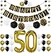 Black 50th Birthday Decorations Party KIT - Black Gold and White Paper Pompoms | Number 50 Gold Balloons | Circle Garland