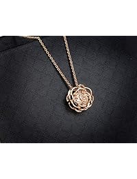 Juego de colgante de cristales de rosas de Swarovski, collar de 18.0 in, pendientes de palanca, chapados en oro rosa de 18 quilates para mujer