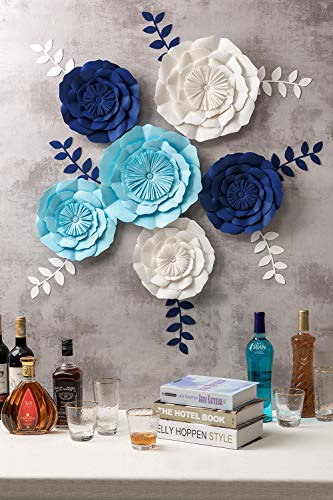 3d Paper Flowers Decorations Giant Paper Flowers Large Handcrafted Paper Flowers Navy Blue Beige Aqua Blue Set Of 6 For Wedding Backdrop Bridal Shower Baby Shower Nursery Wall Decor Pricepulse