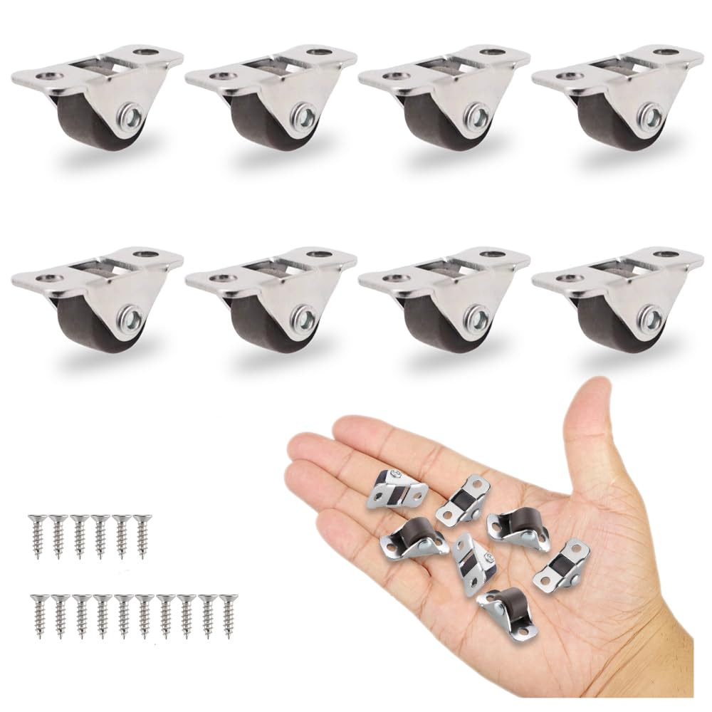 Photo 1 of 8Pcs 1/2 Inch Mini Caster Wheels Low Profile, Self Adhesive Single Direction Tiny Wheels, Little Rubber Rolling Wheels with Steel Top Plate for Small Appliances,Furniture,DIY Project (Non Swivel)