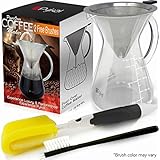 Pour Over Coffee Maker Dripper - (18 oz/3.5 Cup) with 2 FREE Cleaning BRUSHES &amp; Surgical Stainless Steel Double Mesh Filter by Pykal