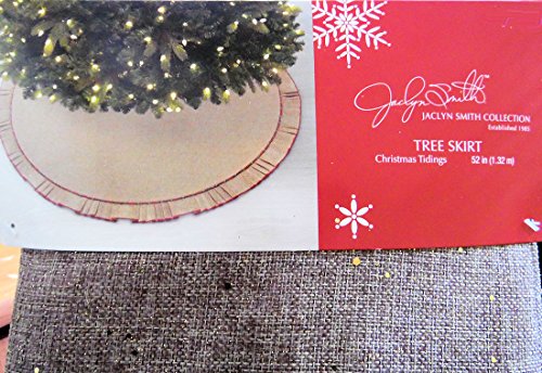 Jaclyn Smith Collection Thick Elegant Rustic Burlap & Gold Sparkle Fabric with Ruffle Trim Christmas Holiday Tree Skirt 52 Inch