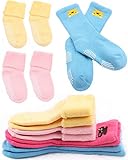Pro1rise Mixed 4 Pairs 12-36 Months Toddler Baby Girls Anti-slip Turn Cuff Terry Socks Thick Cotton Shoe Socks Slippers