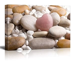 Canvas Prints Wall Art - Rose Quartz Heart on Pebbles | Modern Wall Decor/Home Decoration Stretched Gallery Canvas Wrap Giclee Print. Ready to Hang - 12" x 18"