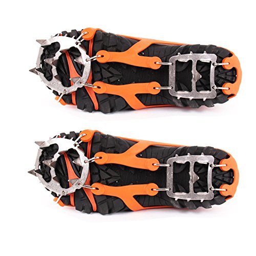1 Pair 18 Teeth Crampons Non-slip Shoes Cover, Claws Stainless Steel Chain Outdoor Ski Ice Snow Hiking Climbing Traction Cleats (Medium) - Thumbnail 4