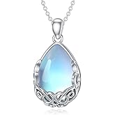 Freesloth Moonstone Necklace 925 Sterling Silver Celtic Knot Teardrop Pendant Jewelry Gifts for Women