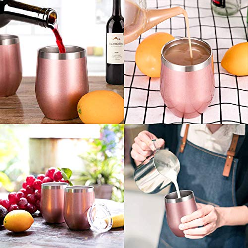 Zonegrace 4 pack 12 oz Stainless Steel Stemless Wine Glass Tumbler