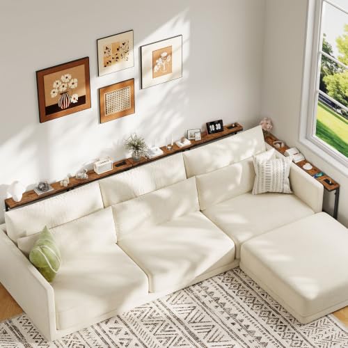 HOOBRO 160 cm Slim Console Table with Charging Station, Height Adjustable | Behind Sofa Table with Power Outlet, Long Hallway Table for Entryway, Living Room, Rustic Brown and Black EBF167KXG01