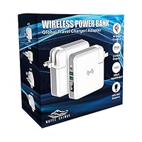 White Kaiman Global Travel Wireless Power Bank -External Wall Charger w/Qi Wireless Super Charging Pad Compatible for iPhone, Samsung Galaxy & iPads (Power Bank w/International Adapters)