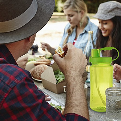 Water Bottle 1.5L / 1500ml / 51.25oz Outdoor Cup Large Capacity Plastic Queen Wide Mouth Leak Proof for Sports Camping Hiking Gym Picnic (Green, 1500ml)