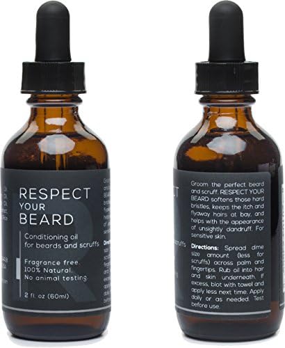 Best Beard Oil and Conditioner By Respect Your Beard | Softens Rough Beard and Goatee | Soothes Itchy Beard | Command Respect | Made in USA, Double Size - Full 2oz, 100% Natural, Unscented