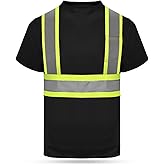 HYCOPROT High Vis Reflective T Shirt Short Sleeve Safety Mesh Quick Dry Shirts (Black, XX-Large)
