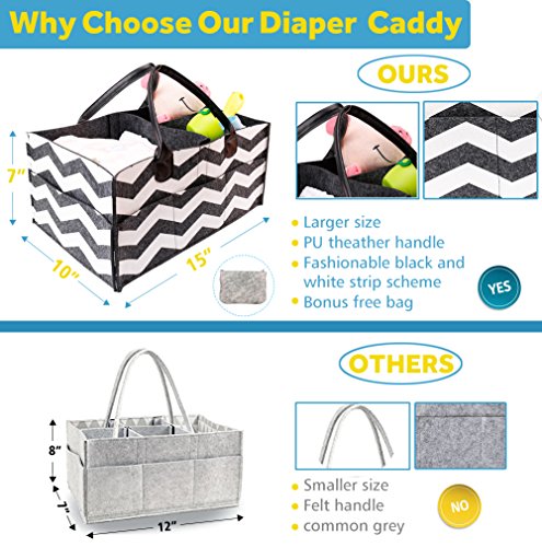Baby Diaper Caddy, Portable Diaper Caddy Organizer for Changing Table Nursery Storage Bin with PU Leather Handle Newborn Baby Shower Gift Basket for Boys Girls Travel Car Organizer for Wipes Toys - Thumbnail 2