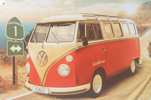 Red Volkswagen Californian Camper, Metal Tin Sign, Vintage Style Wall Ornament Coffee & Bar Decor, 20 X 30 Cm.