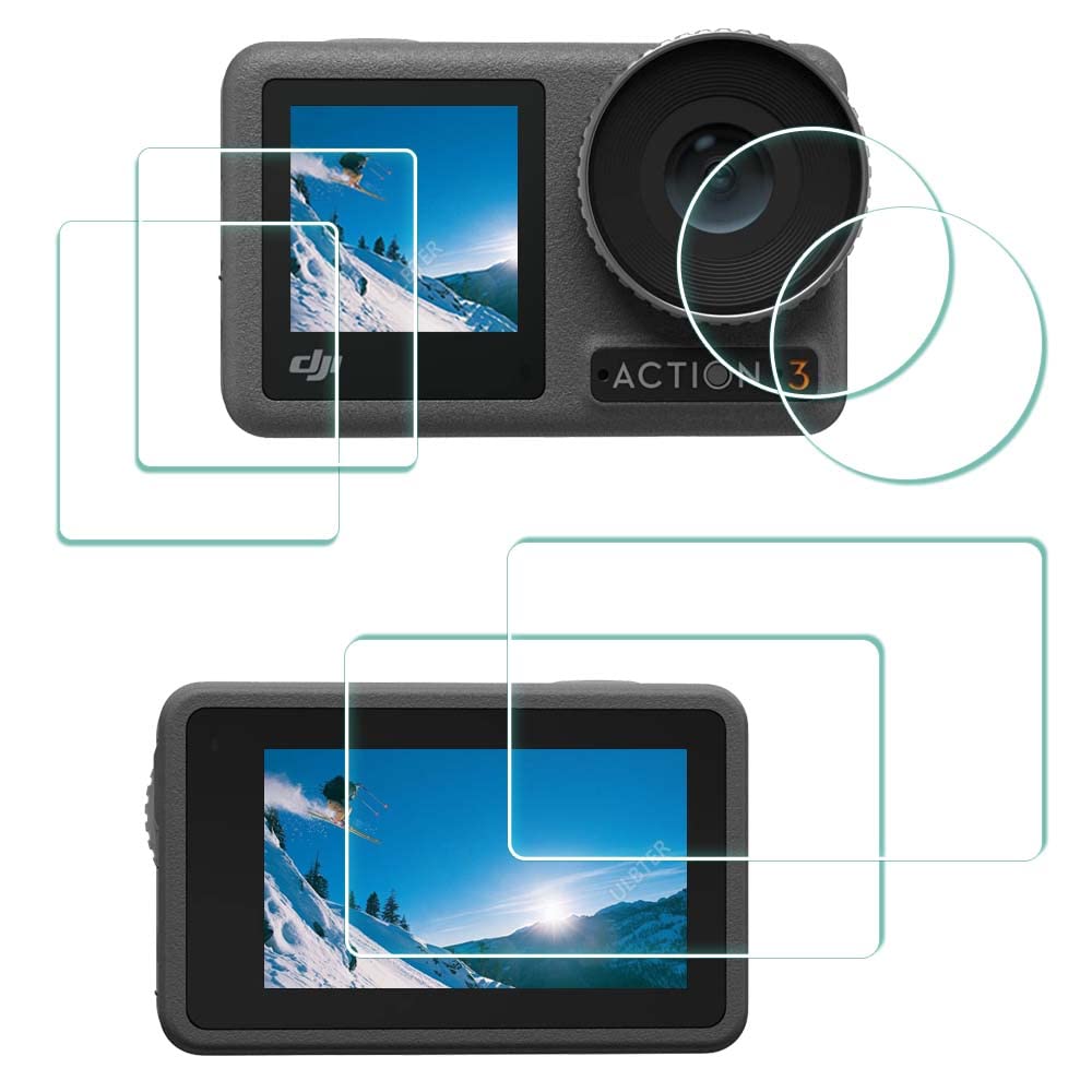 ULBTER Lens Screen Protector for DJI OSMO Action 3 Camera 【NOT Work with Frame】 [2+2+2Pack], Tempered Glass Cover 0.3mm 9H Hardness Ultra-Clear Anti-Scrach Anti-Fingerprint Anti-Bubble