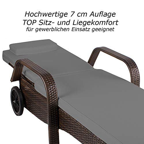 RS Trade Sonnenliege Toscana Braun/Grau - Outdoor Liege mit beständigem Poly-Rattan-Geflecht - verstellbare Rückenlehne - Armlehnen & breite Liegefläche - inkl. Kopfteil und Auflage – Bild 6
