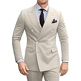 Fesenbo Double Breasted Suit Men Slim Fit 2 Pieces Suit Blazer Pants Formal 2 Button Tuxedo Jacket for Wedding Business Prom